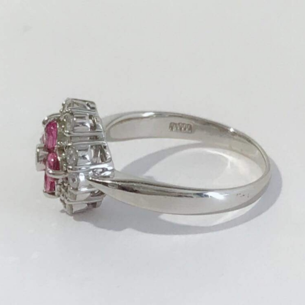 Platinum  900 Ruby Diamond Ring - Picture 3 of 4